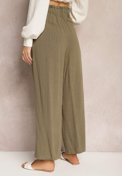 Pantaloni Verde Închis cu Dungi Regular High Waist Sallamia 5