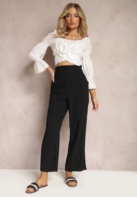 Pantaloni negri cu dungi High Waist Sallamia 4