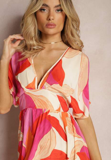 Rochie roz-bej cu mâneci scurte tip liliac Leraphi 5