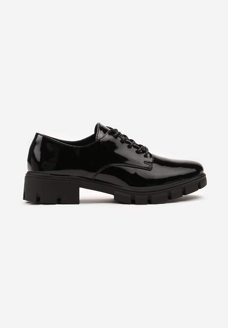 Pantofi Oxford Negri cu Brant din Piele și Talpă Decorativă Obira 4