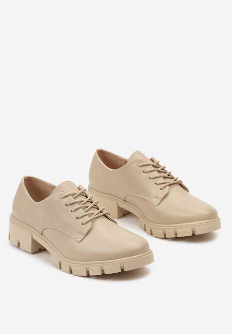 Pantofi Oxford bej cu talpă decorativă Obira și branț din piele 5