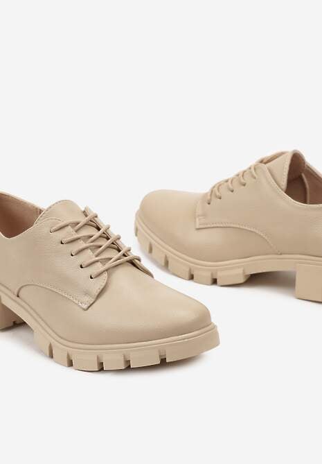 Pantofi Oxford bej cu talpă decorativă Obira și branț din piele 6