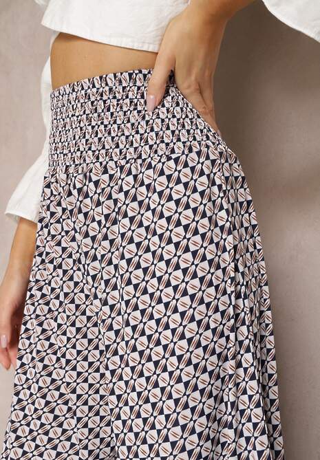Bleumarin-Alb Pantaloni High Waist din Bumbac cu Picior Larg și Elastic Nereialla 7