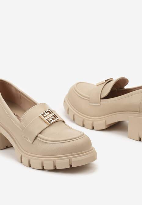 Mocasini bej crem Chunky cu cataramă decorativă și branț din piele Nubila 6