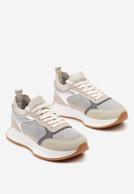 Sneakers Gri-Bej Cu Platforma Încălțare Însă Șireturi și Inserții Metalice Nercea 5