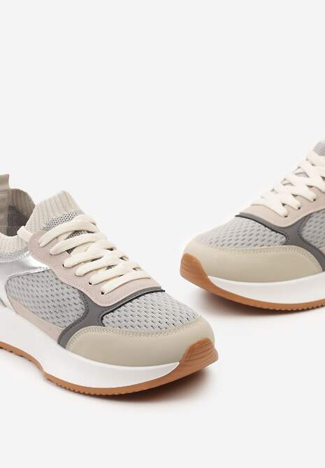 Sneakers Gri-Bej Cu Platforma Încălțare Însă Șireturi și Inserții Metalice Nercea 6