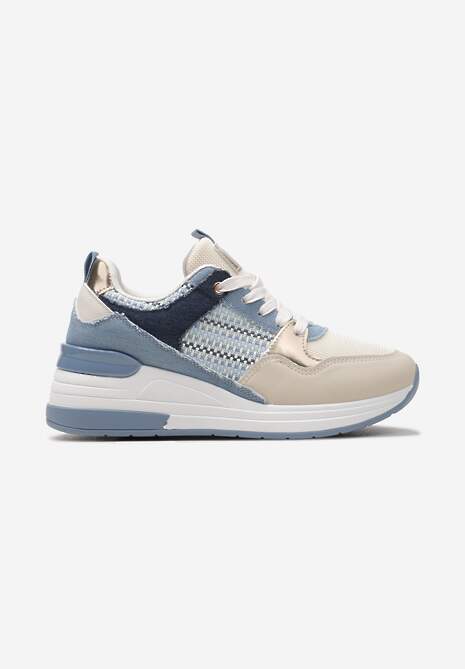 Niebiesko-Beżowe Sneakersy z Niskim Koturnem i Ozdobnymi Wstawkami Ysabeltia 4