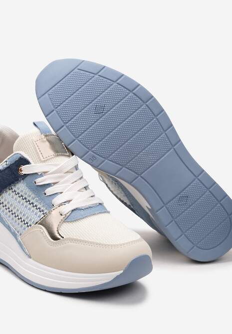Niebiesko-Beżowe Sneakersy z Niskim Koturnem i Ozdobnymi Wstawkami Ysabeltia 6