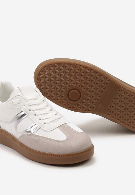 Sneakers Alb-Argintii în Stilul Tenisilor de Cult cu Talpă din Cauciuc Poseiama 6