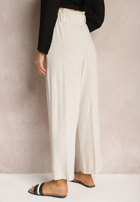Pantaloni bej deschis cu dungi High Waist Sallamia 5