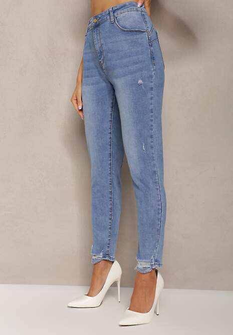 Niebieskie Jeansy Skinny Ozdobione Przedarciami Anacisua 4