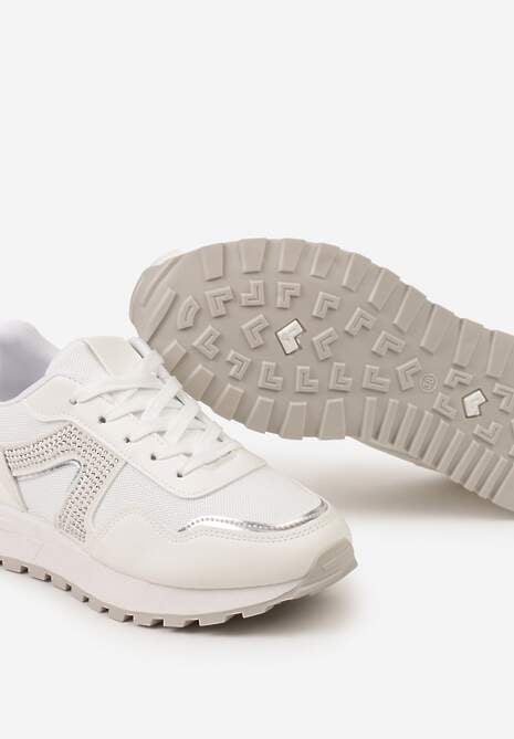 Białe Sneakersy z Cholewką przed Kostkę z Aplikacją z Cyrkonii Velvettes 6