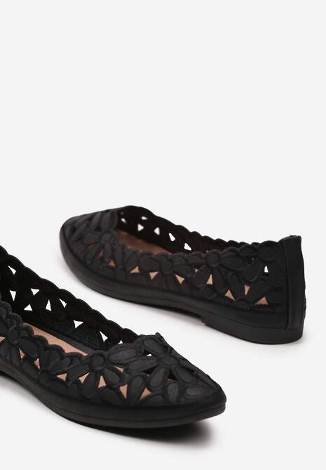 Balerini Casual Negri Piele cu Model Ajurat Tokamo 6