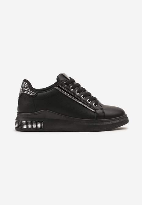 Sneakerși Negri cu Inserții Sclipitoare și Pietre Strass Ingemi 4