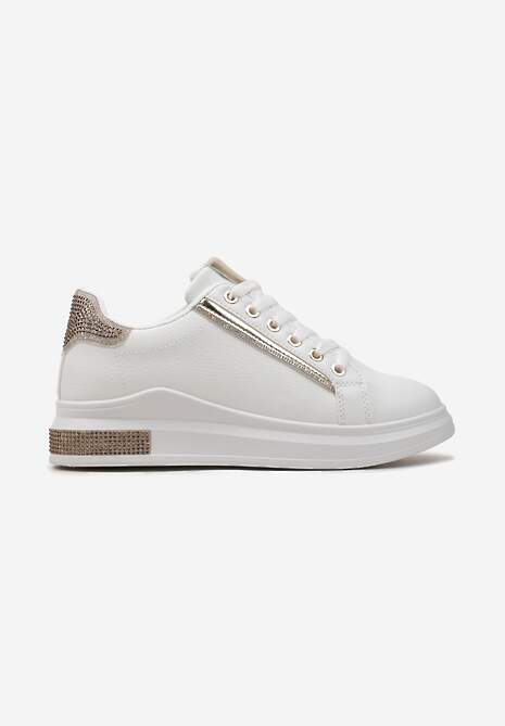 Sneakers Alb-Aurii cu Inserții Sclipitoare și Pietre Strass Ingemi 4