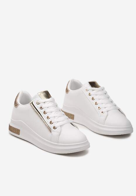 Sneakers Alb-Aurii cu Inserții Sclipitoare și Pietre Strass Ingemi 5