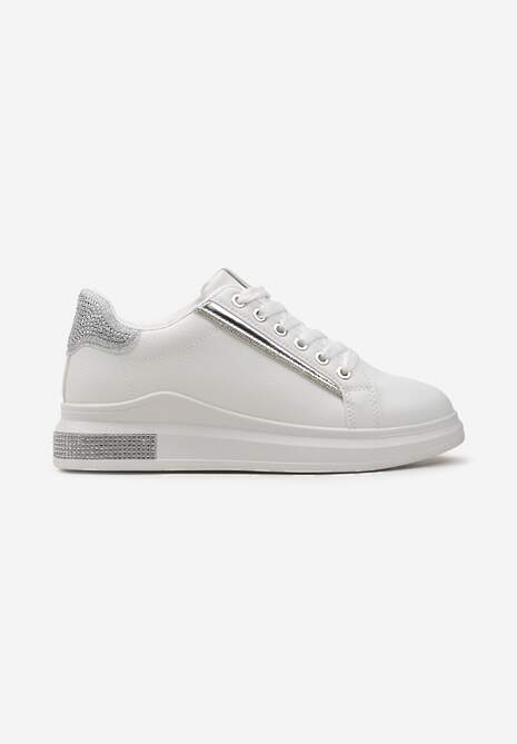 Sneakerși Alb-Argintii cu Inserții Sclipitoare și Pietre Strass Ingemi 4