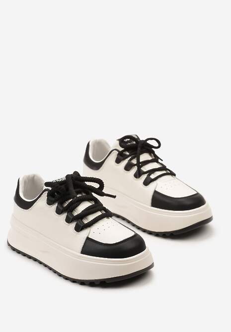 Sneakers Albi-Negri din Piele Naturală cu Platformă și Șireturi Late Talthea 5
