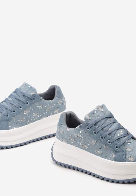 Sneakers Albastru pe Platformă Partea Superioară uzată cu Paiete și Sclipici Rosoa 6