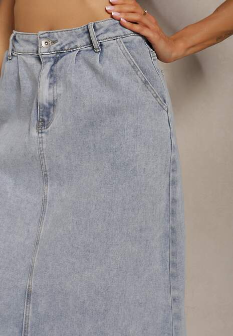 Jasnoniebieska Spódnica Jeansowa High Waist z Kieszonkami Aciteva 5