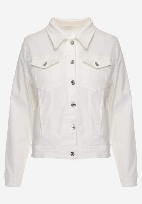 Biała Jeansowa Kurtka z Bawełny z Guzikami i Kieszeniami Ainztia 6