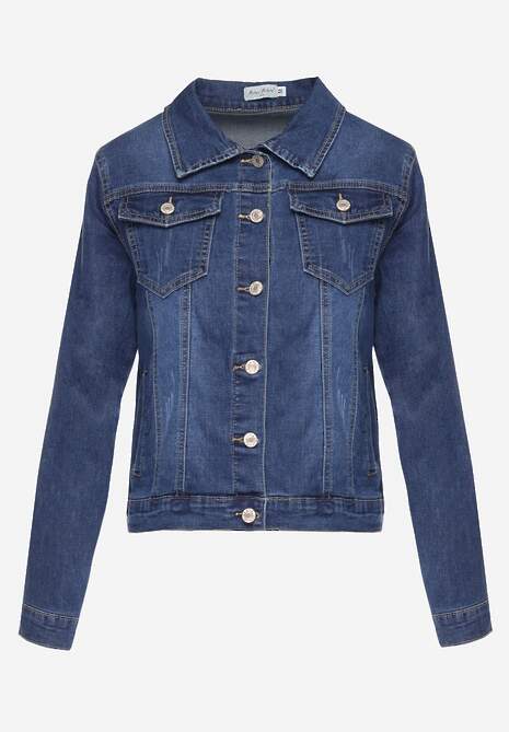 Granatowa Klasyczna Kurtka Jeansowa z Guzikami Ivonelle 6