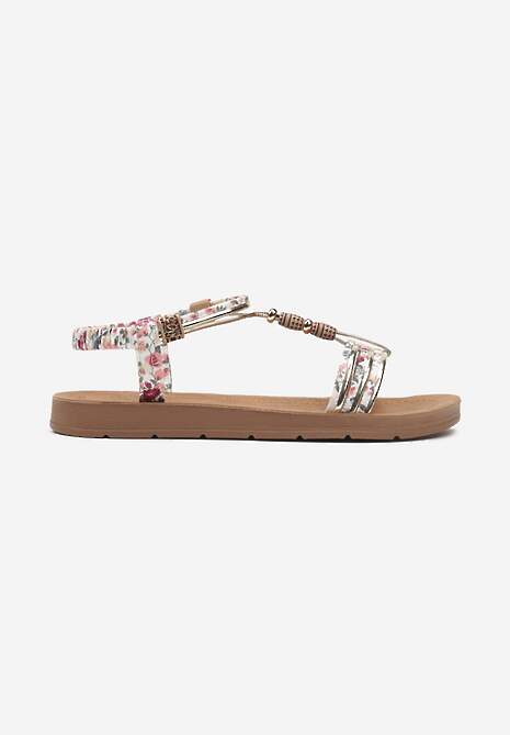 Sandale Albe cu Model Floral cu Mărgele și Inserții Metalice Asmelle 4