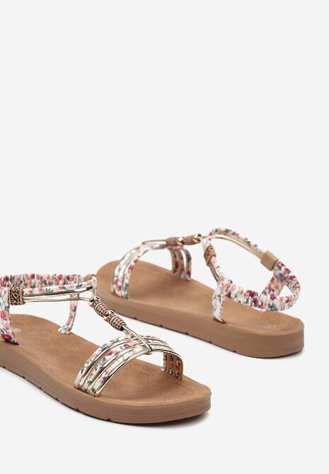 Sandale Albe cu Model Floral cu Mărgele și Inserții Metalice Asmelle 6