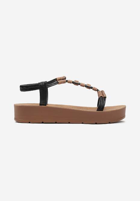 Sandale negre Boho cu mărgele decorative și platformă Kaullas 4