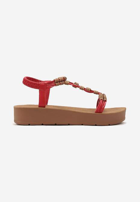 Sandale Roșii Boho cu Mărgele Decorative și Platformă Kaullas 4