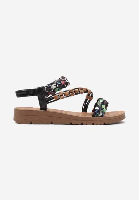 Sandale Negre în Stil Boho Decorate cu Barete Împletite cu Mărgele Tsunnade 4