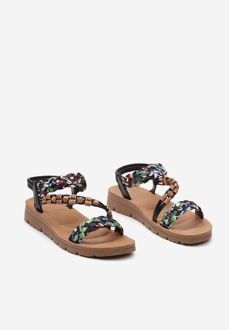 Sandale Negre în Stil Boho Decorate cu Barete Împletite cu Mărgele Tsunnade 5