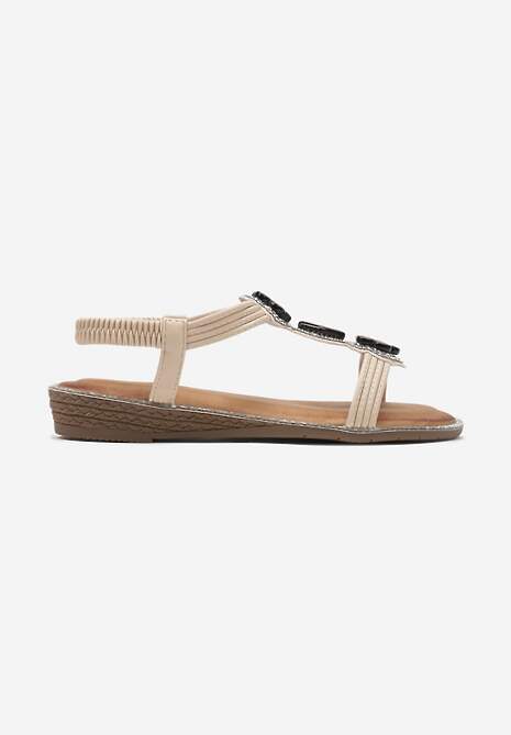 Sandale bej Boho cu barete impletite si cristale Niusa 4