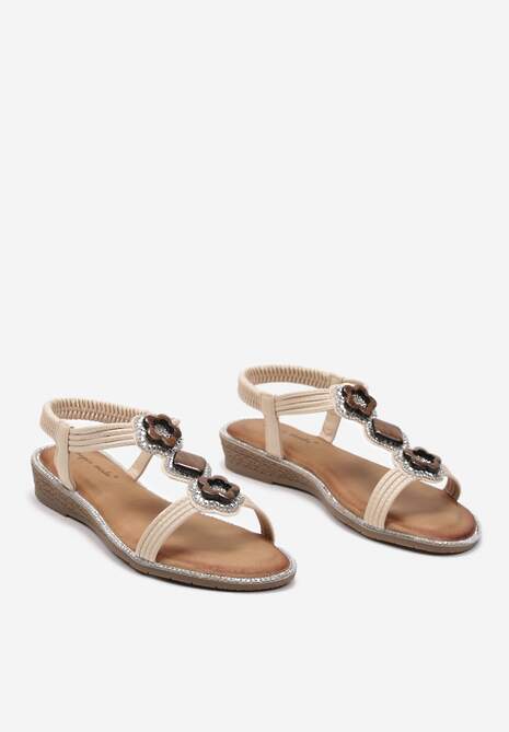 Sandale bej Boho cu barete impletite si cristale Niusa 5