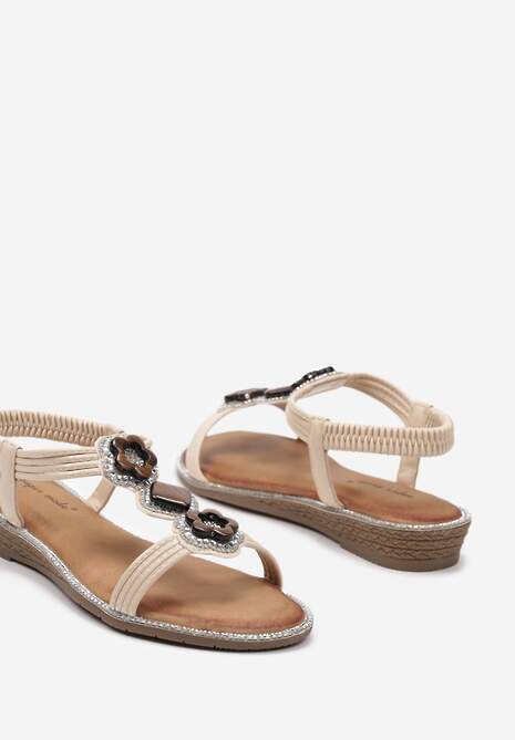 Sandale bej Boho cu barete impletite si cristale Niusa 6