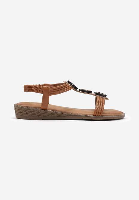 Sandale maro Boho cu barete impletite și cristale Niusa 4