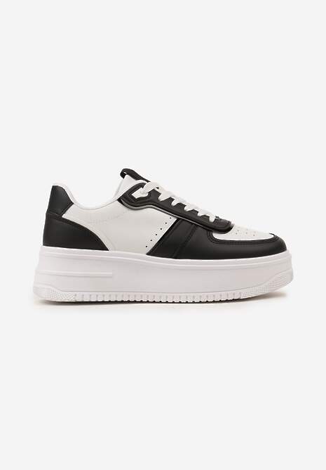 Sneakerși Albi-Negri cu Șiret și Talpă Groasă Salsabil 4