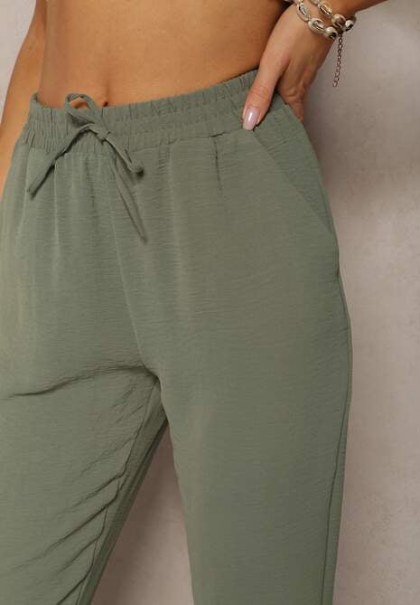 Pantaloni Verzi Starima cu Elastic și Șnur în Talie și Picioare Conice 5
