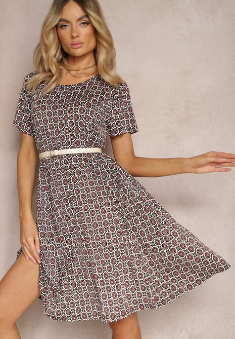 Rochie Neagră-Bordo Cloș cu Model Ornamental din Viscoză Oflia 4