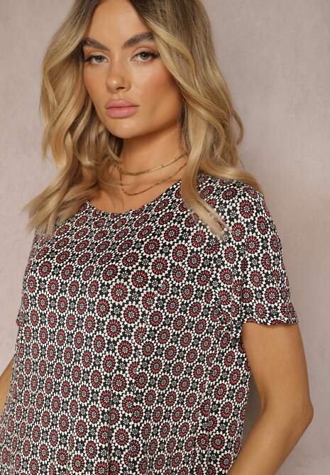 Rochie Neagră-Bordo Cloș cu Model Ornamental din Viscoză Oflia 5