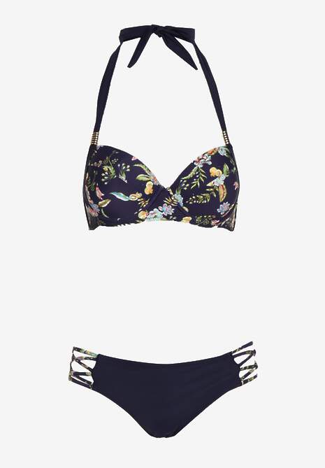 Costum de baie bleumarin din două piese cu închidere la spate Bikini cu aplicații Dentella 5