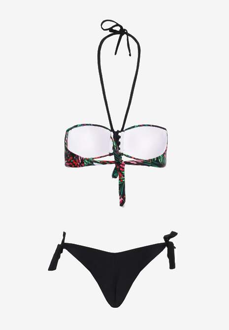 Czarne Bikini Majtki Figi Ze Sznurkami Po Bokach I Usztywniany 