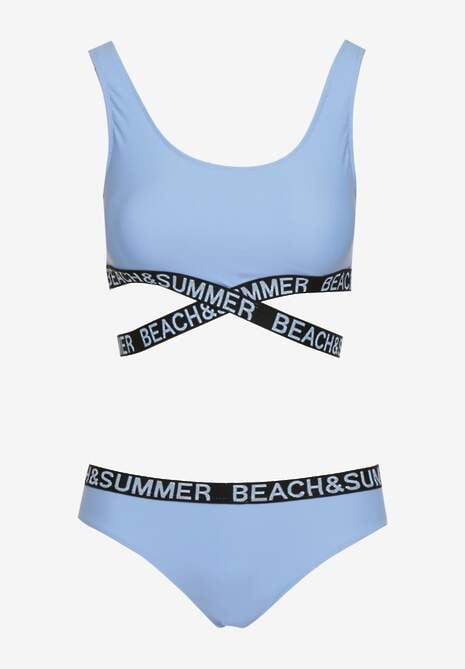 Bikini albastru din 2 piese cu benzi elastice decorative Chilot și Top Namarie 5