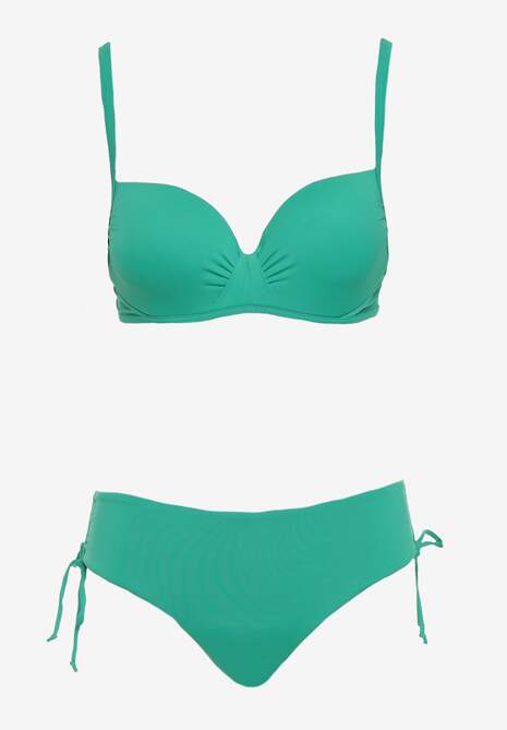 Zielone Bikini Biustonosz z Usztywnianymi Miseczkami Majtki Figi Ozdobione Troczkami Tamarie 5