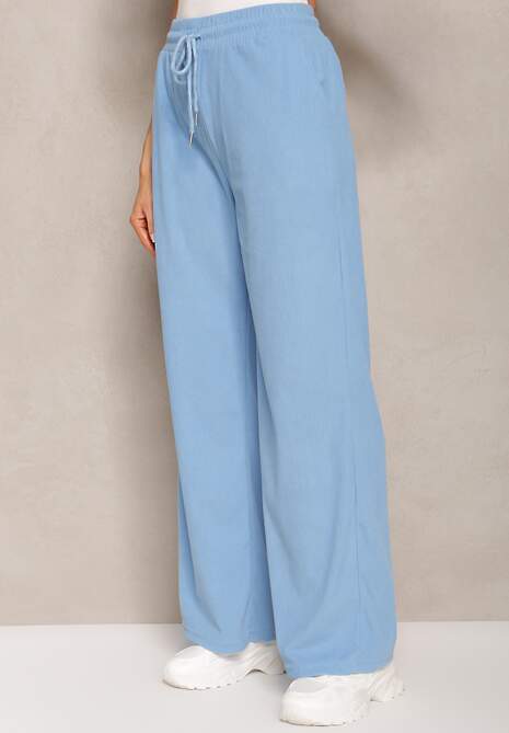 Pantaloni Bleumarin Largi cu Dungă și Elastic în Talie Jovulla 4