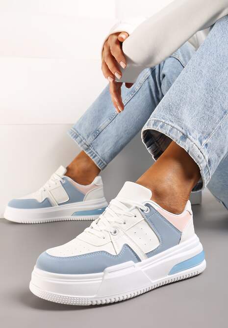 Niebiesko-Białe Sportowe Sneakersy na Grubej Podeszwie z Wiązaniem Mintellia
