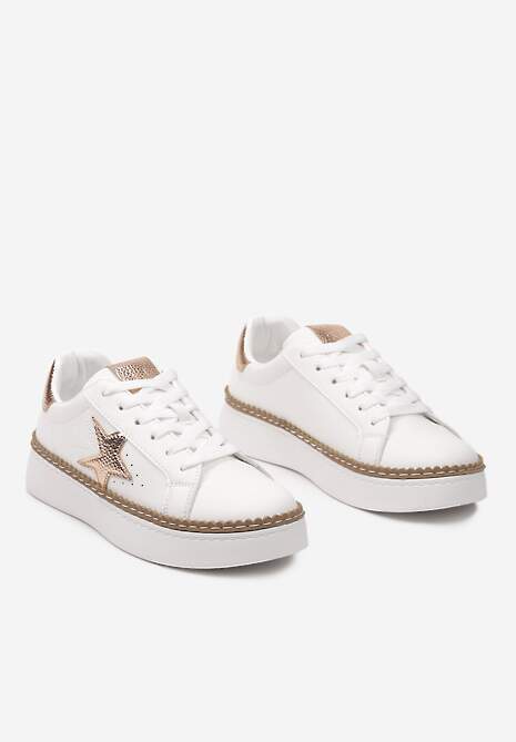 Sneakers Platforma Alb-Șampanie cu Șiret și Finisaje Metalice Delulla 5