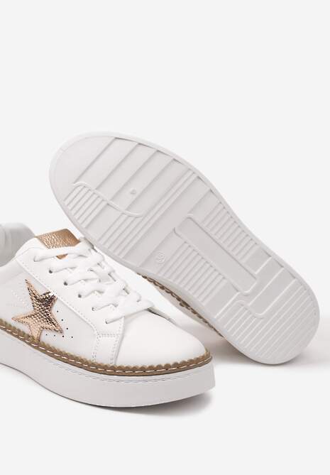 Sneakers Platforma Alb-Șampanie cu Șiret și Finisaje Metalice Delulla 6