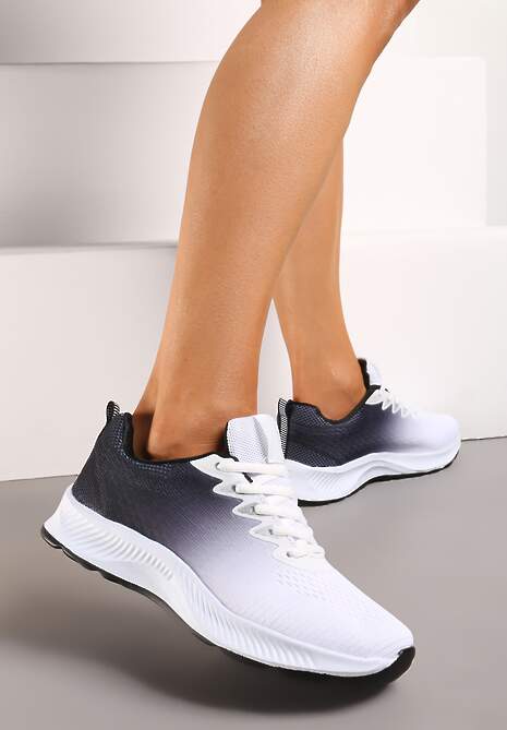 Biało-Czarne Sneakersy na Niskiej Platformie z Efektem Ombre Renella