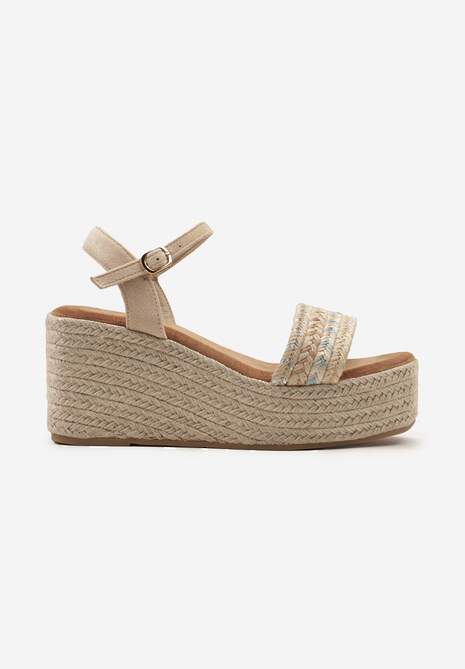 Sandale bej cu platformă în stil boho cu cataramă Elines 4